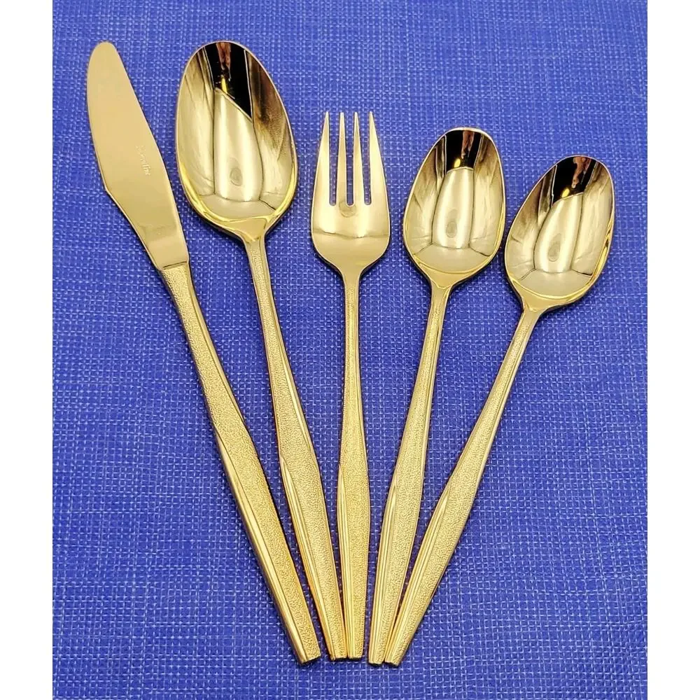 FLORENTINE GOLD Stainless 5 Pcs Set Knife, Fork, Spoon, Vintage